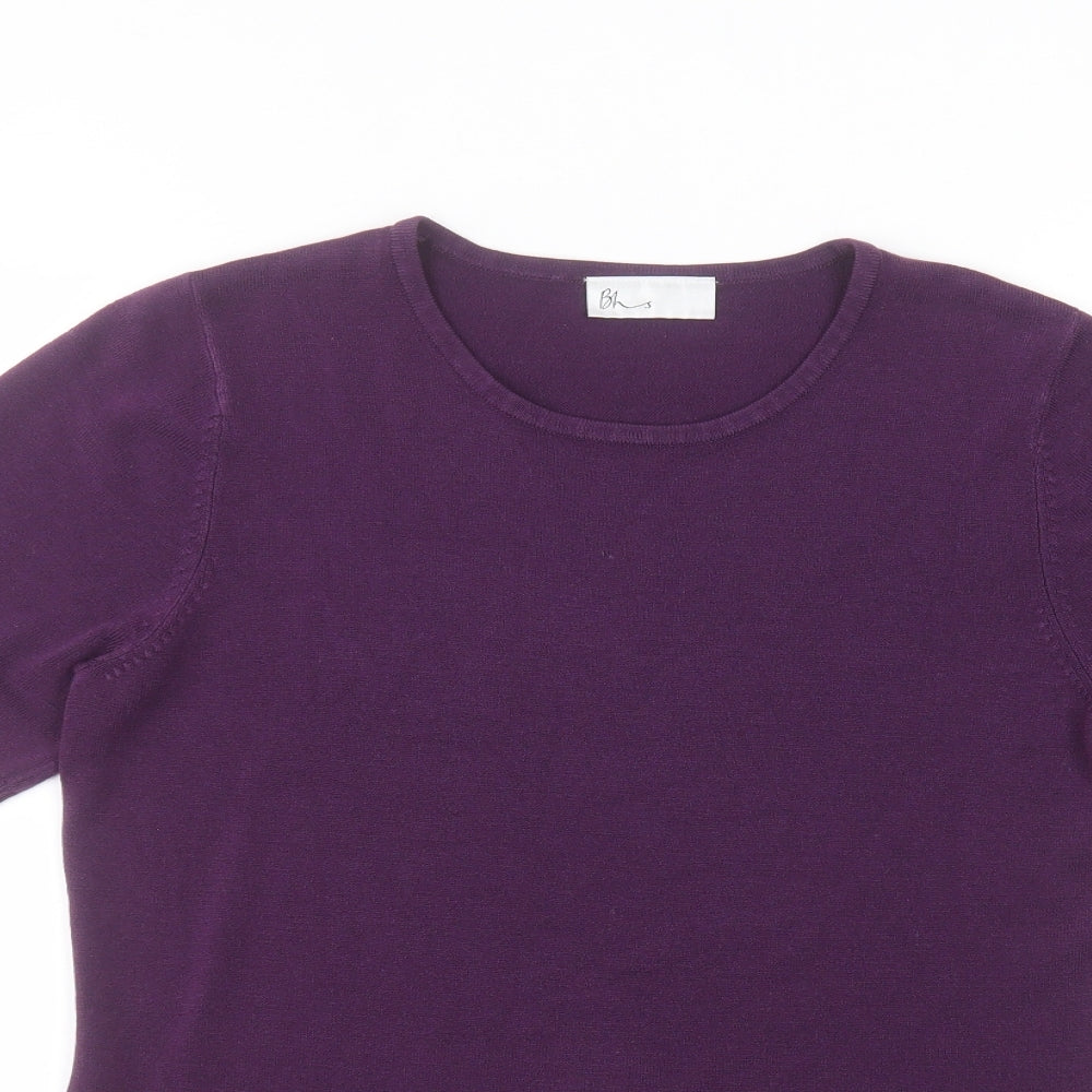 BHS Womens Purple  Acrylic Basic T-Shirt Size 14 Round Neck