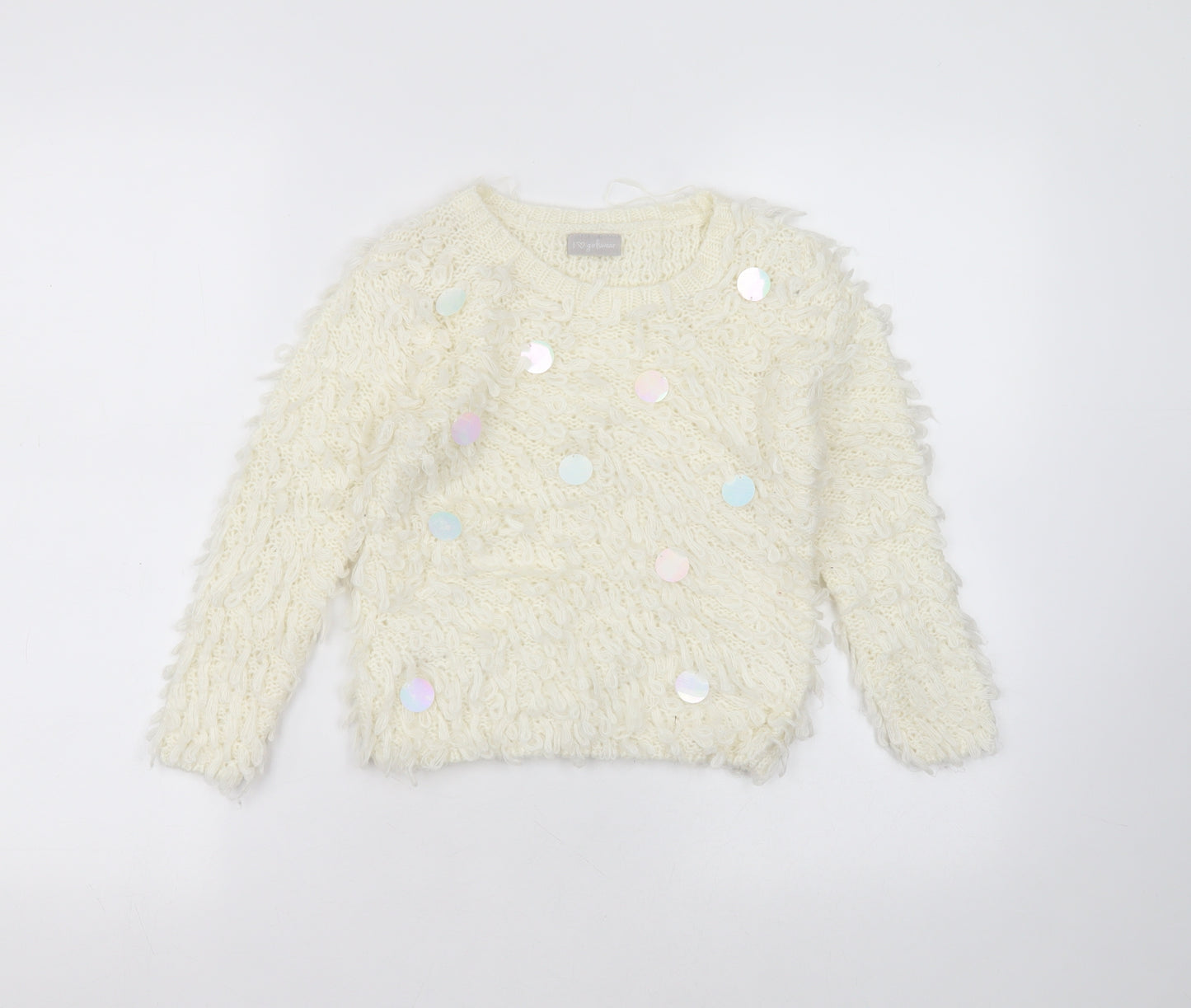 Matalan Girls White Round Neck  Acrylic Pullover Jumper Size 4-5 Years