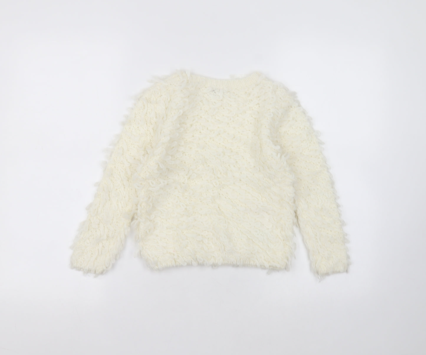 Matalan Girls White Round Neck  Acrylic Pullover Jumper Size 4-5 Years