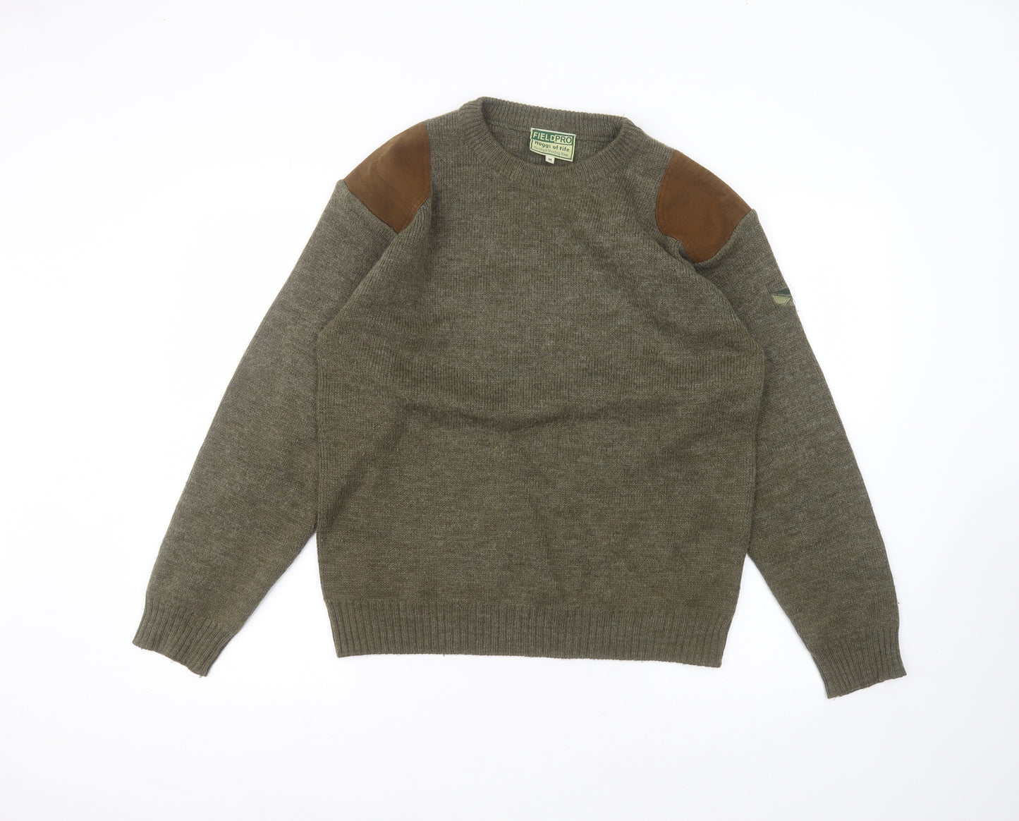 Fieldpro Mens Green Round Neck  Acrylic Pullover Jumper Size M