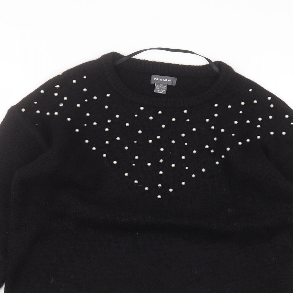 Primark Womens Black Round Neck  Acrylic Pullover Jumper Size XS
