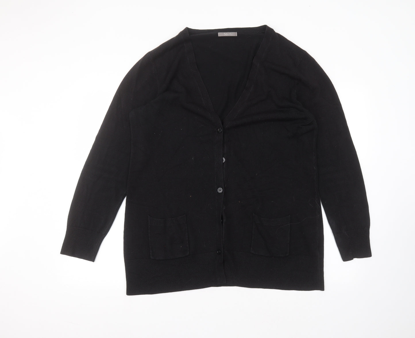 South Womens Black V-Neck  Acrylic Cardigan Jumper Size 20