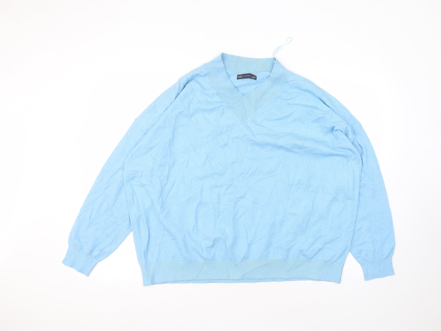 Marks and Spencer Womens Blue  Viscose Basic T-Shirt Size XL Round Neck