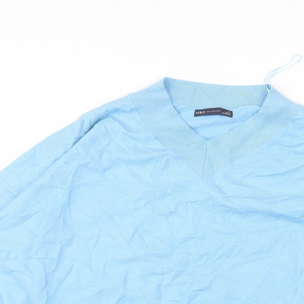 Marks and Spencer Womens Blue  Viscose Basic T-Shirt Size XL Round Neck