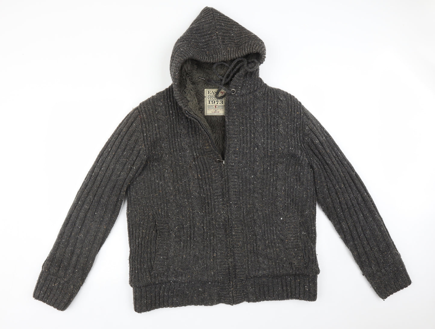 Easy Mens Multicoloured Striped Acrylic Full Zip Hoodie Size L