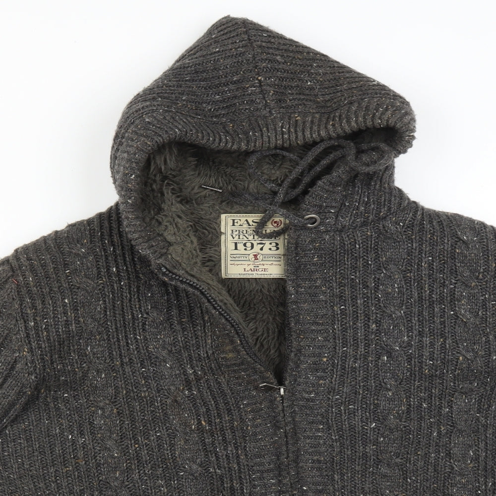Easy Mens Multicoloured Striped Acrylic Full Zip Hoodie Size L