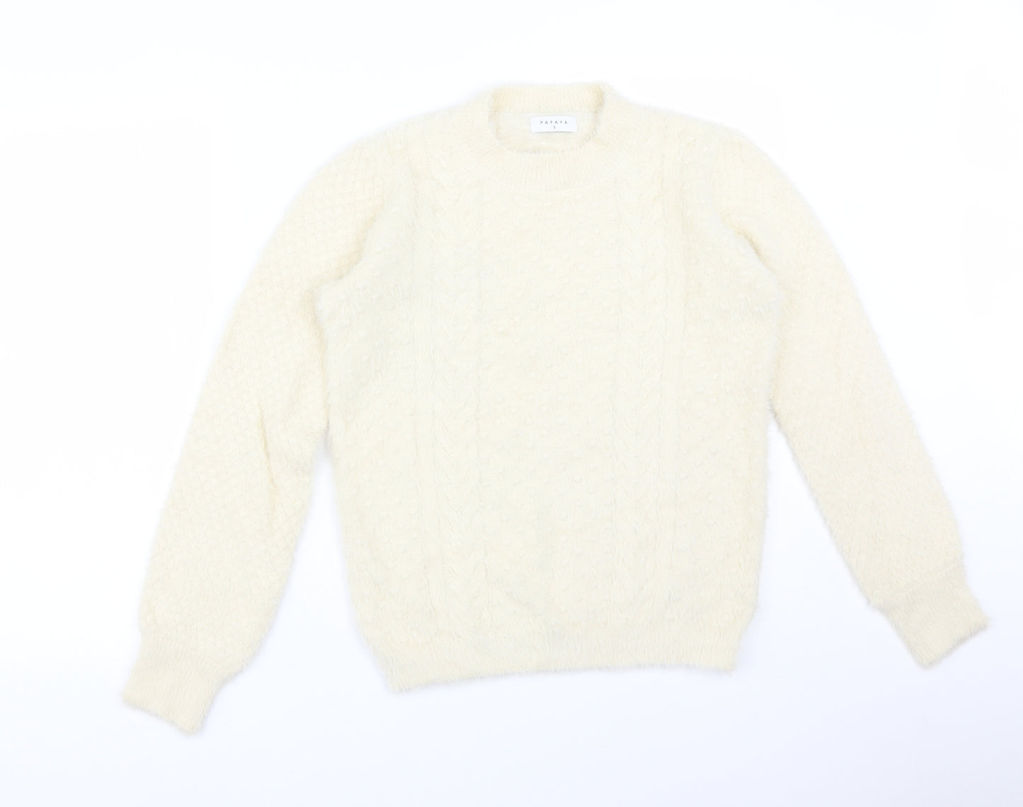 Papaya Womens White  Acrylic Pullover Sweatshirt Size S