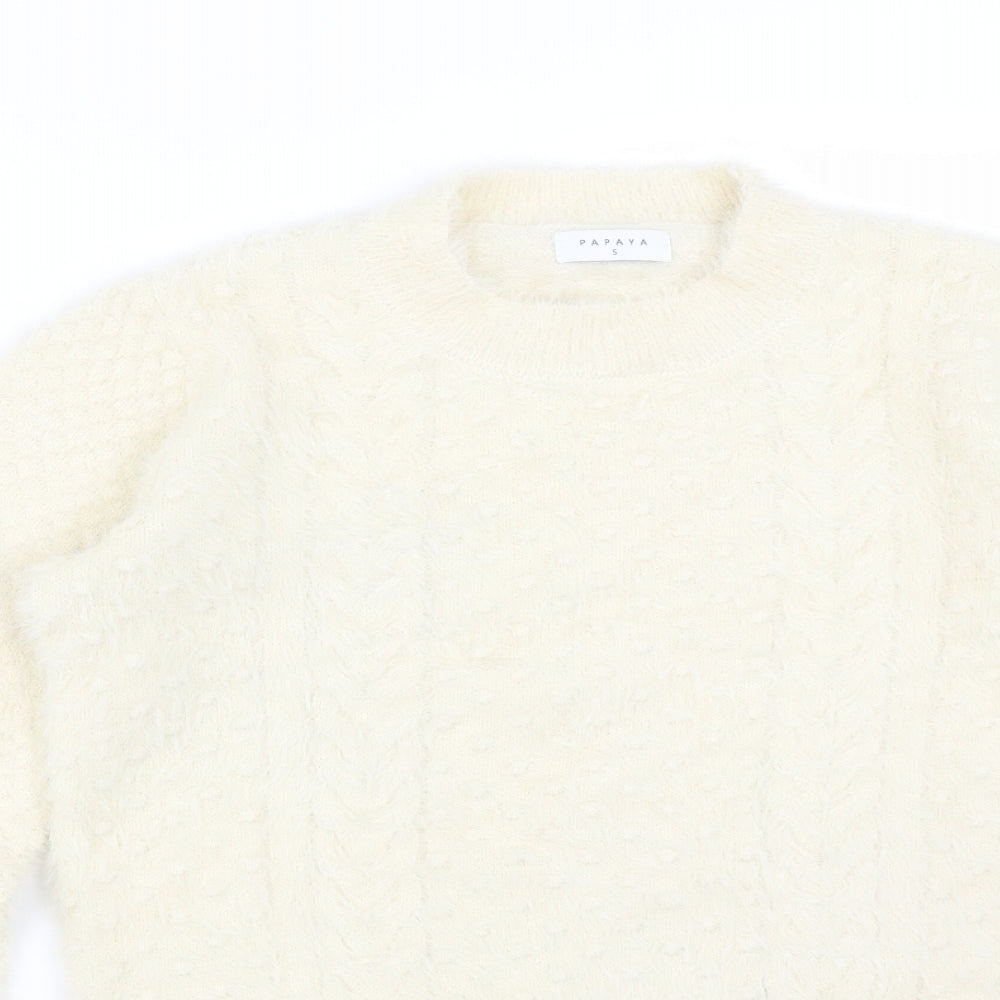 Papaya Womens White  Acrylic Pullover Sweatshirt Size S
