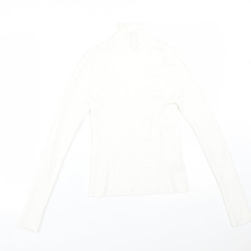 Stradivarius Womens White  Viscose Basic T-Shirt Size M High Neck