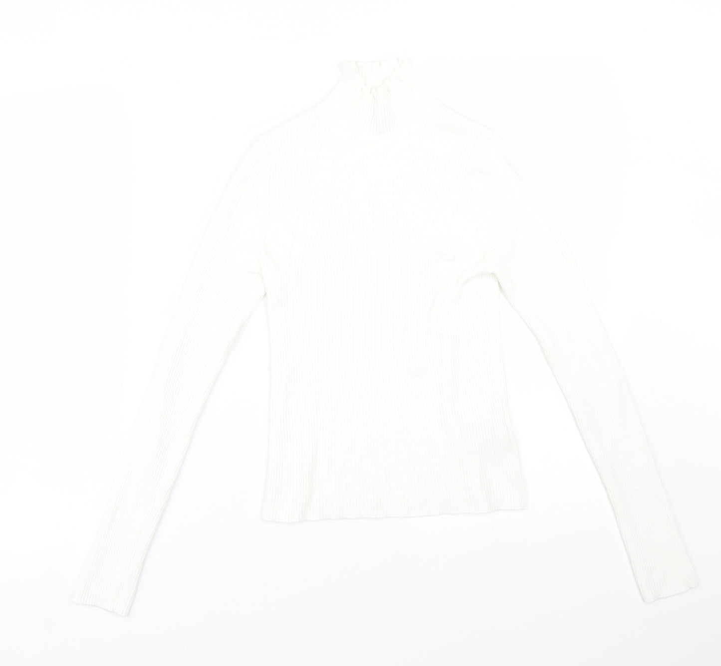 Stradivarius Womens White  Viscose Basic T-Shirt Size M High Neck