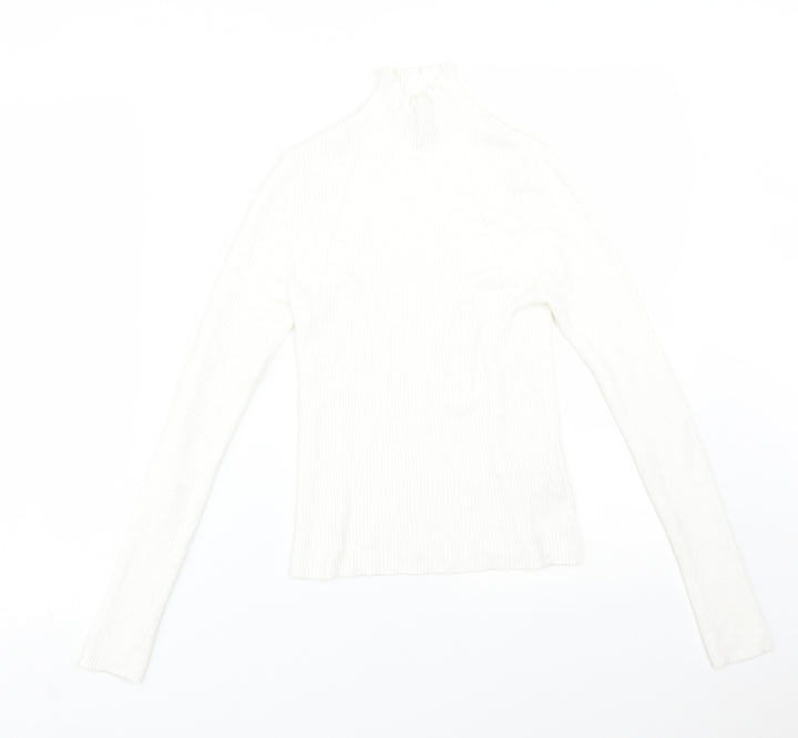 Stradivarius Womens White  Viscose Basic T-Shirt Size M High Neck