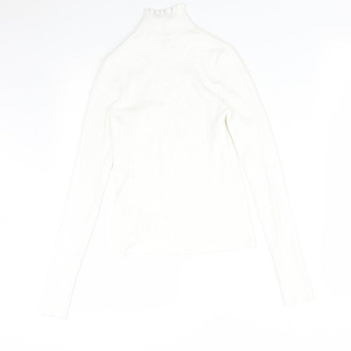 Stradivarius Womens White  Viscose Basic T-Shirt Size M High Neck