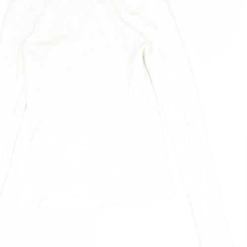 Stradivarius Womens White  Viscose Basic T-Shirt Size M High Neck