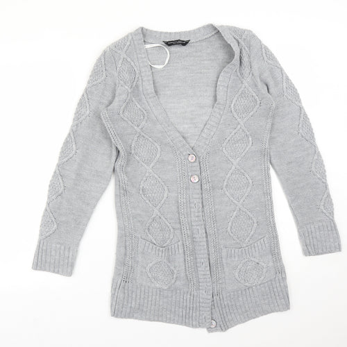Dorothy Perkins Womens Grey V-Neck Argyle/Diamond Acrylic Cardigan Jumper Size 8