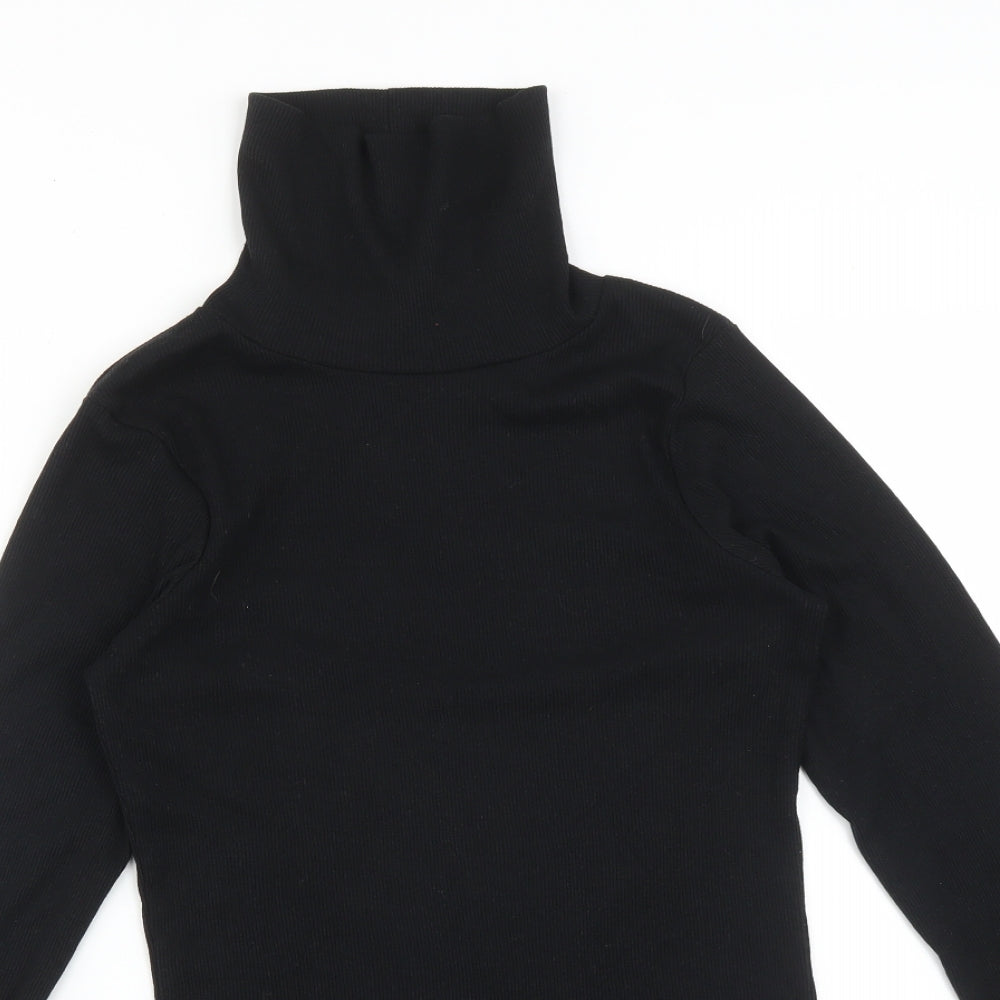 New Look Womens Black  Polyester Basic T-Shirt Size 12 High Neck