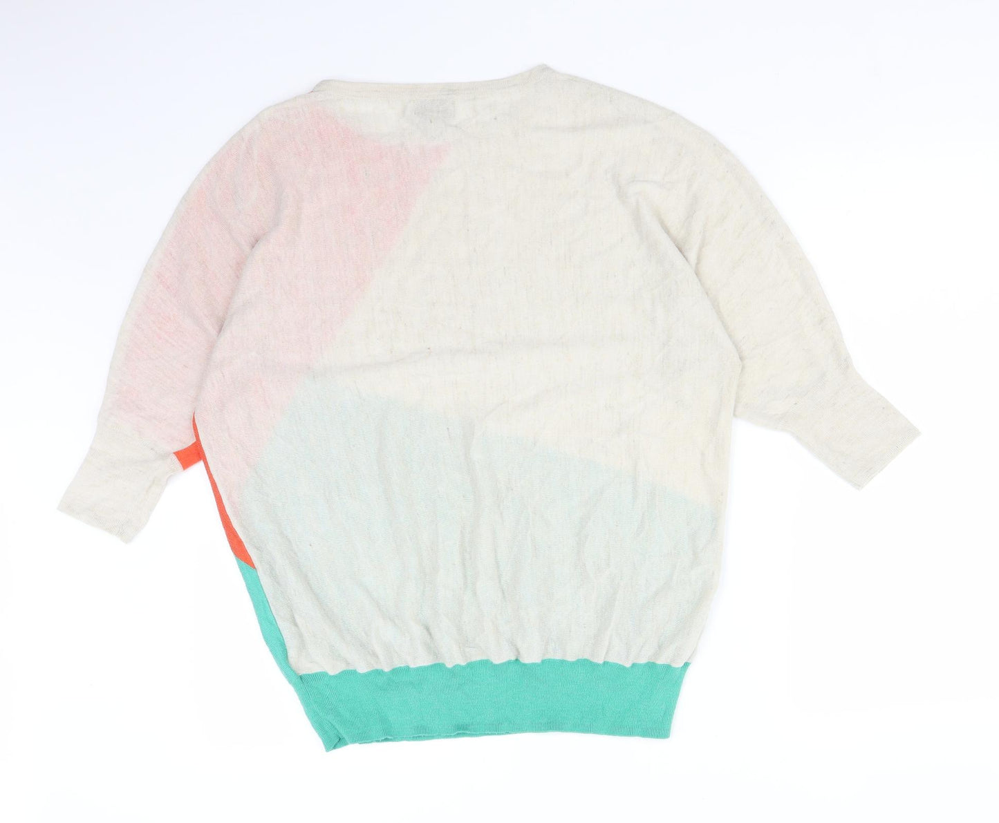 Monsoon Womens Multicoloured Colourblock Acrylic Basic T-Shirt Size M Round Neck