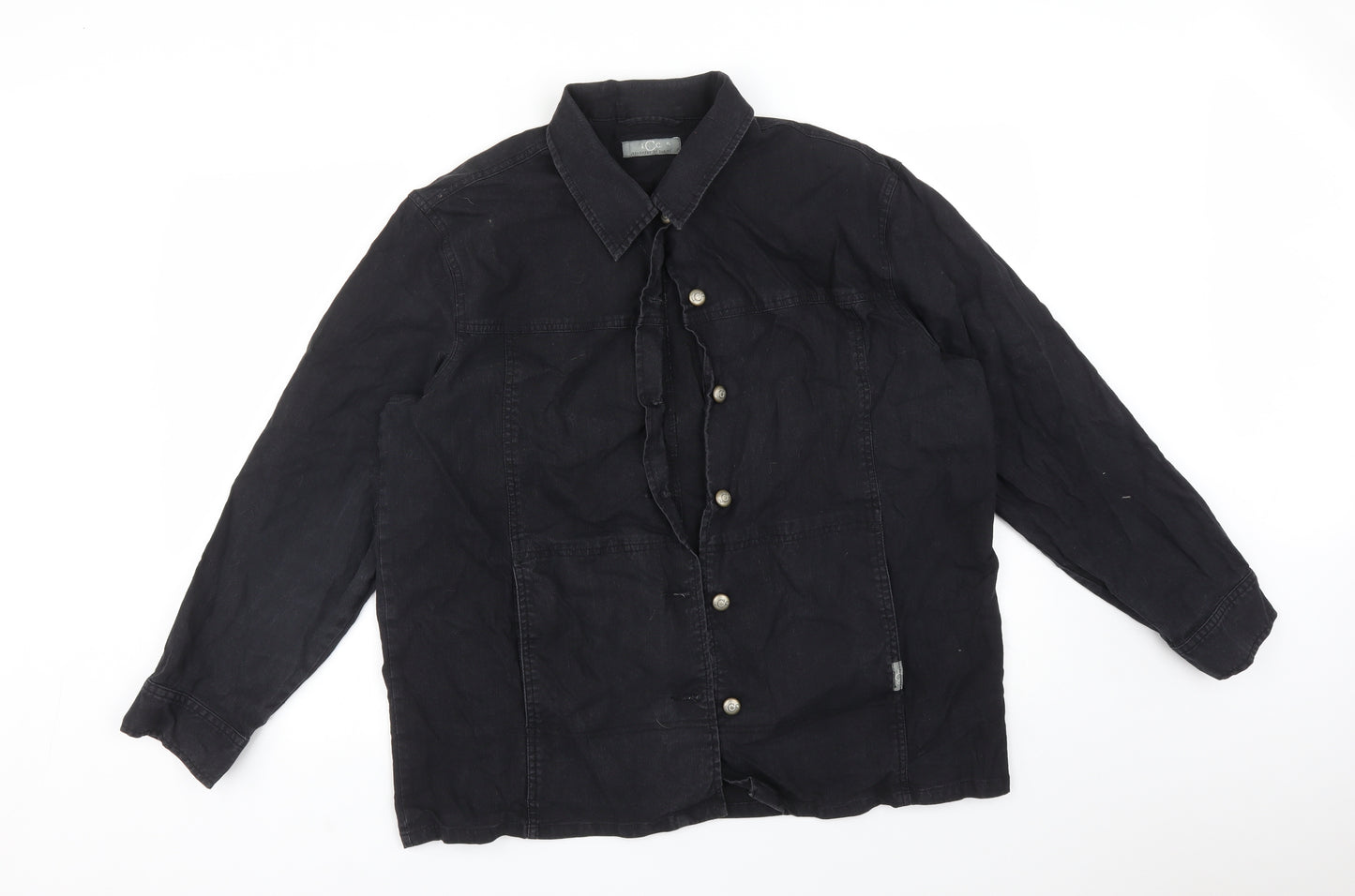 I C C C Mens Black  Linen  Button-Up Size XL Collared