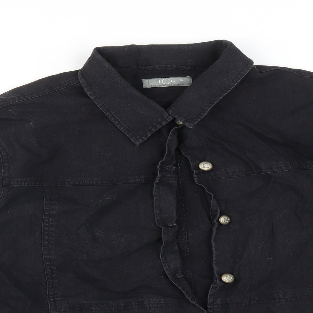 I C C C Mens Black  Linen  Button-Up Size XL Collared