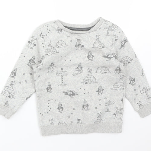 George Boys Grey  Cotton Pullover Sweatshirt Size 2-3 Years   - NORTH POLE. SNOWMAN. PENGUIN
