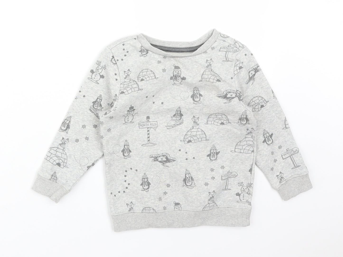 George Boys Grey  Cotton Pullover Sweatshirt Size 2-3 Years   - NORTH POLE. SNOWMAN. PENGUIN