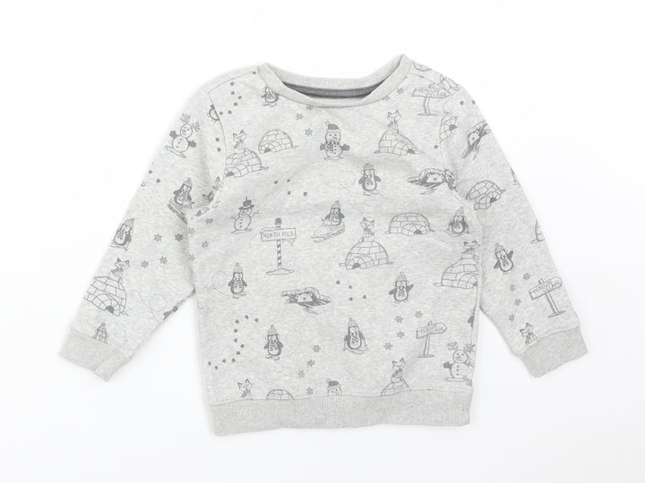George Boys Grey  Cotton Pullover Sweatshirt Size 2-3 Years   - NORTH POLE. SNOWMAN. PENGUIN