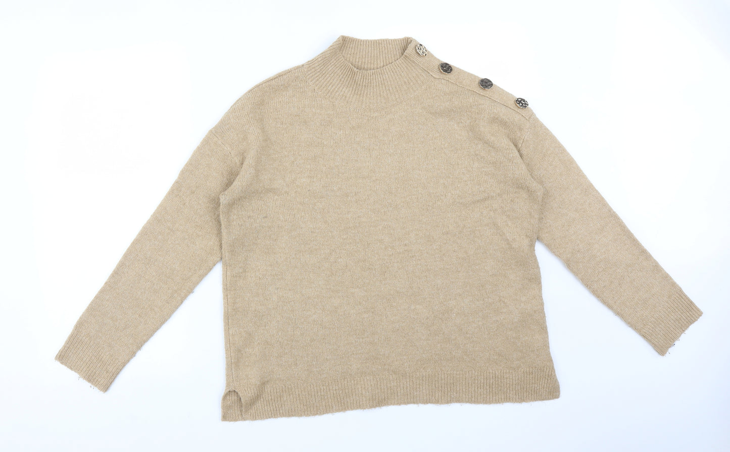 Dorothy Perkins Womens Beige  Acrylic Basic T-Shirt Size 12 Mock Neck