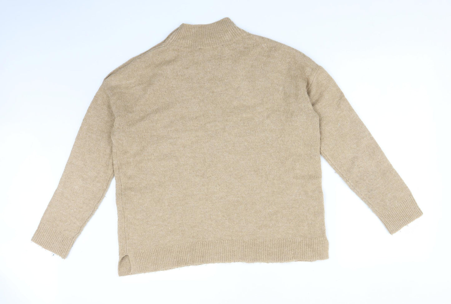 Dorothy Perkins Womens Beige  Acrylic Basic T-Shirt Size 12 Mock Neck