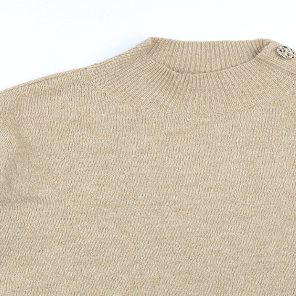 Dorothy Perkins Womens Beige  Acrylic Basic T-Shirt Size 12 Mock Neck