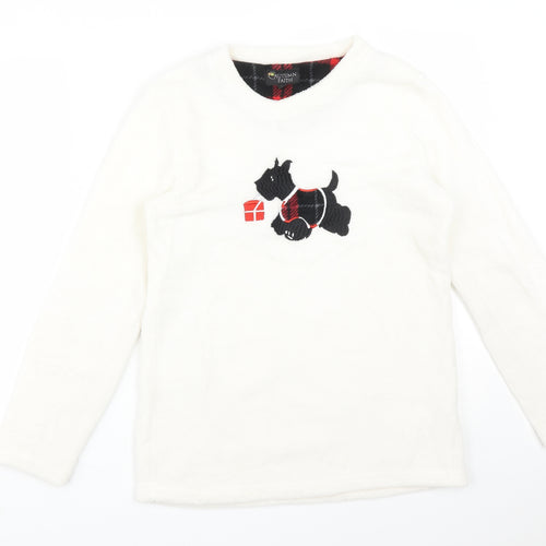 CAUTHUMN FAITH Womens White Solid Polyester  Pyjama Top Size S   - DOG