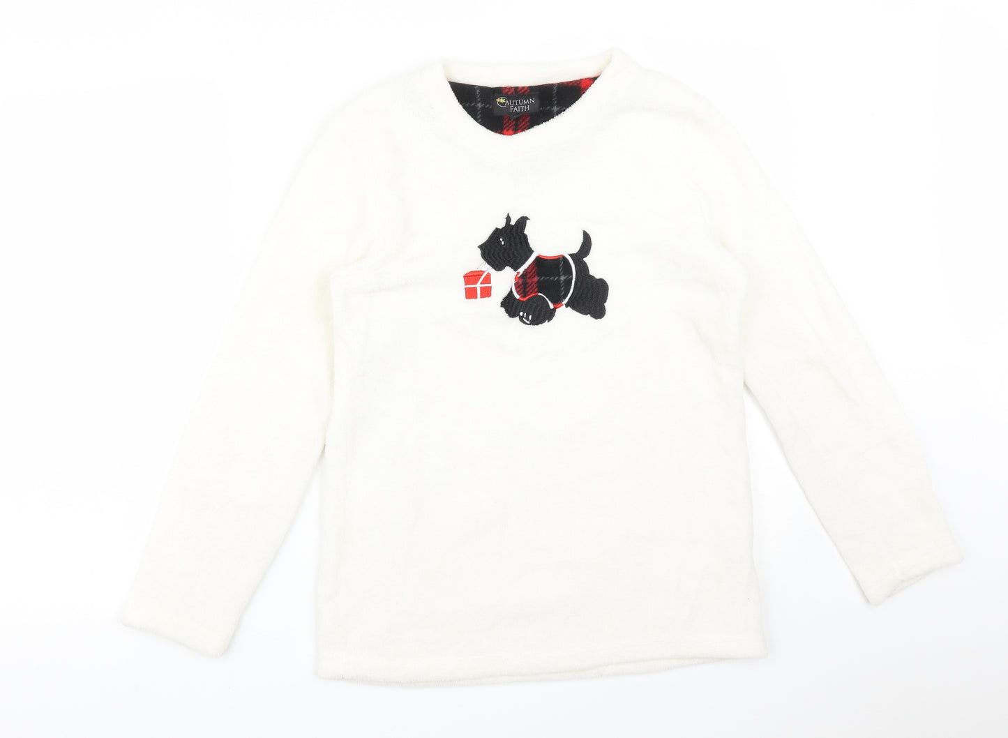 CAUTHUMN FAITH Womens White Solid Polyester  Pyjama Top Size S   - DOG