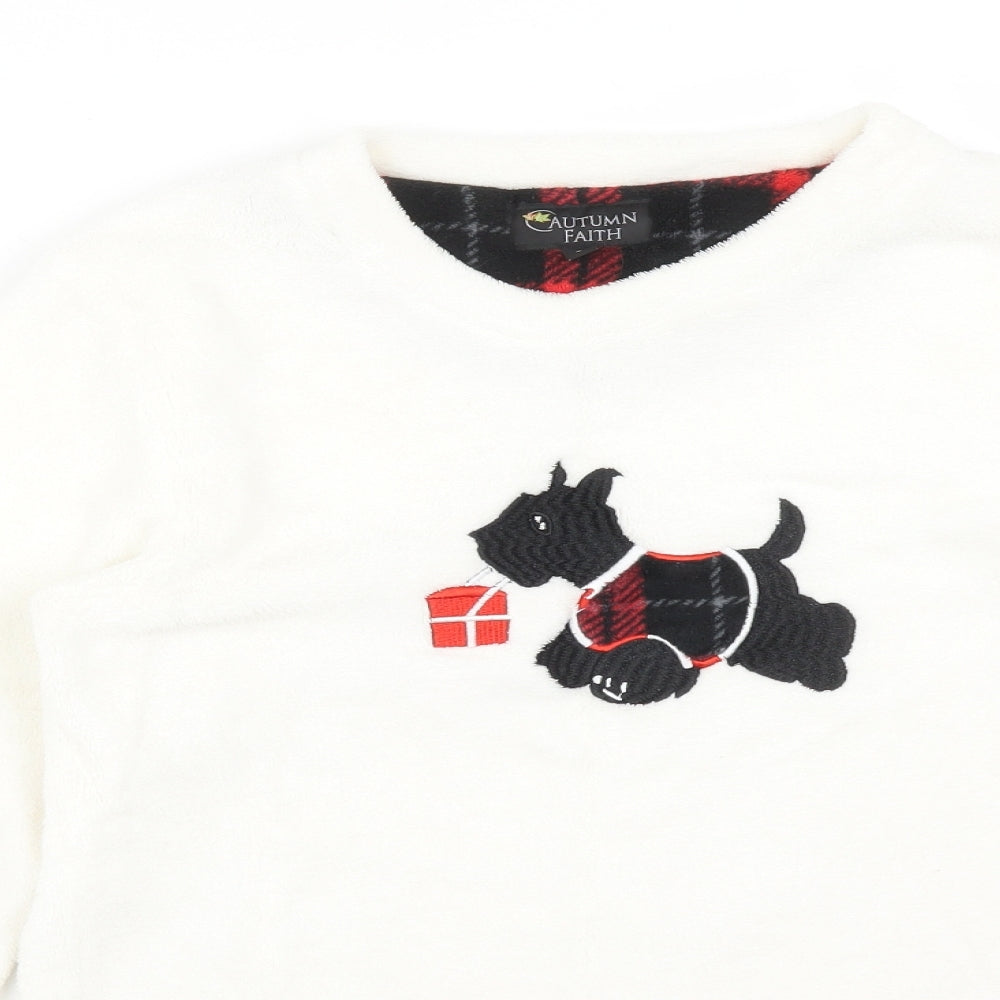 CAUTHUMN FAITH Womens White Solid Polyester  Pyjama Top Size S   - DOG