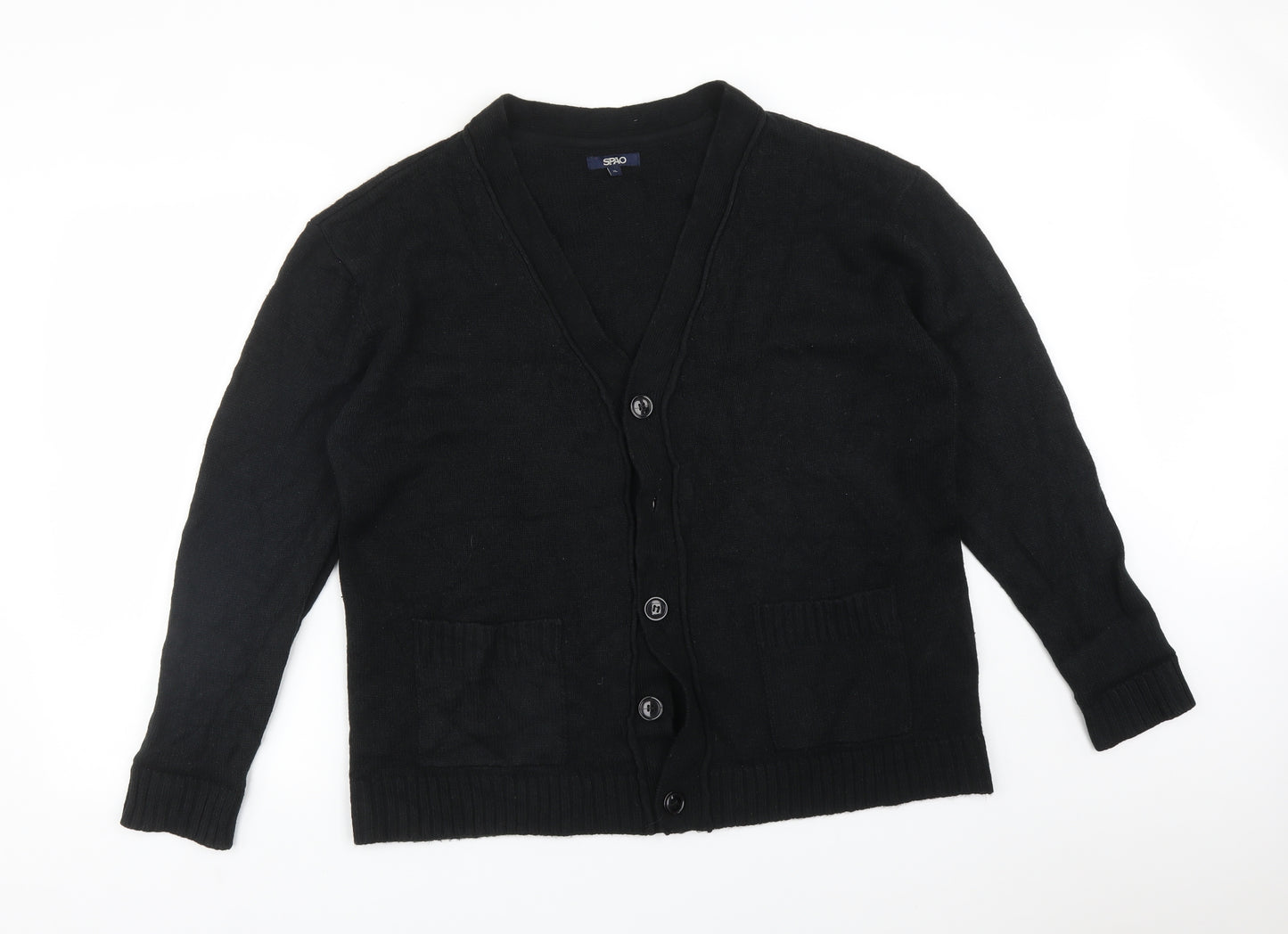 SPAO Mens Black V-Neck  Acrylic Cardigan Jumper Size XL
