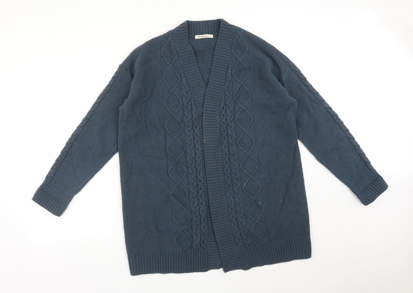 WOOL OVERS Womens Blue V-Neck Argyle/Diamond Wool Cardigan Jumper Size M