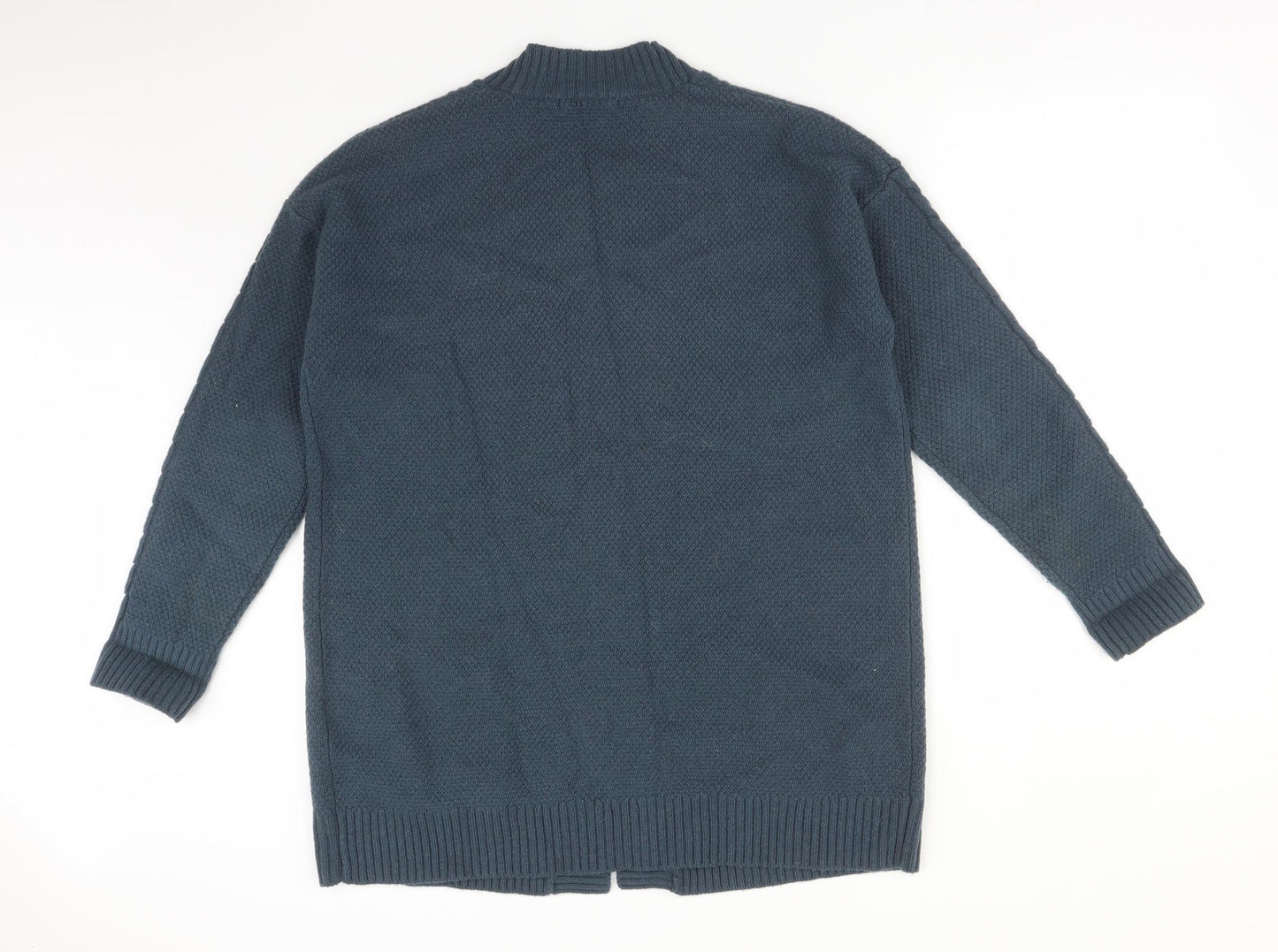 WOOL OVERS Womens Blue V-Neck Argyle/Diamond Wool Cardigan Jumper Size M