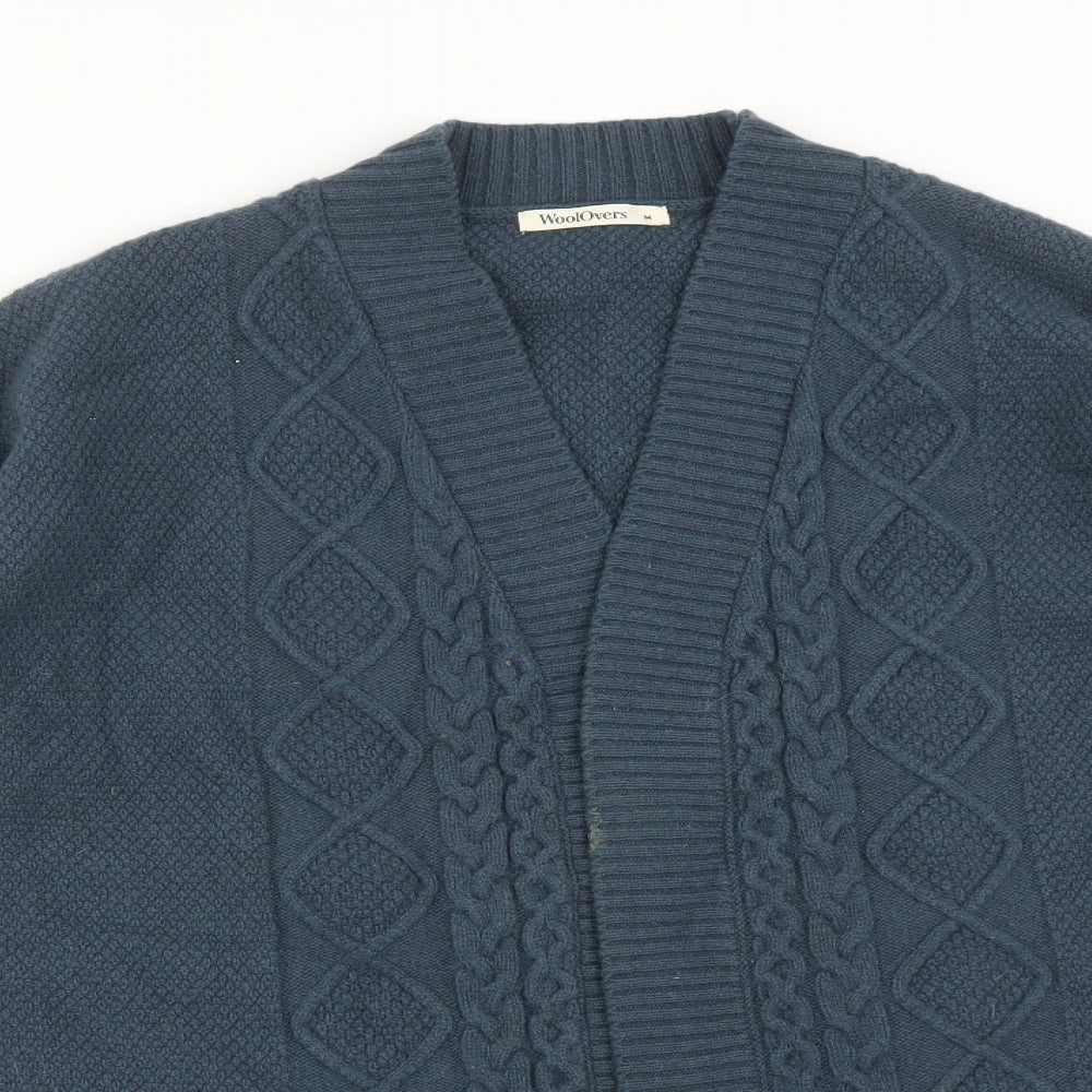 WOOL OVERS Womens Blue V-Neck Argyle/Diamond Wool Cardigan Jumper Size M