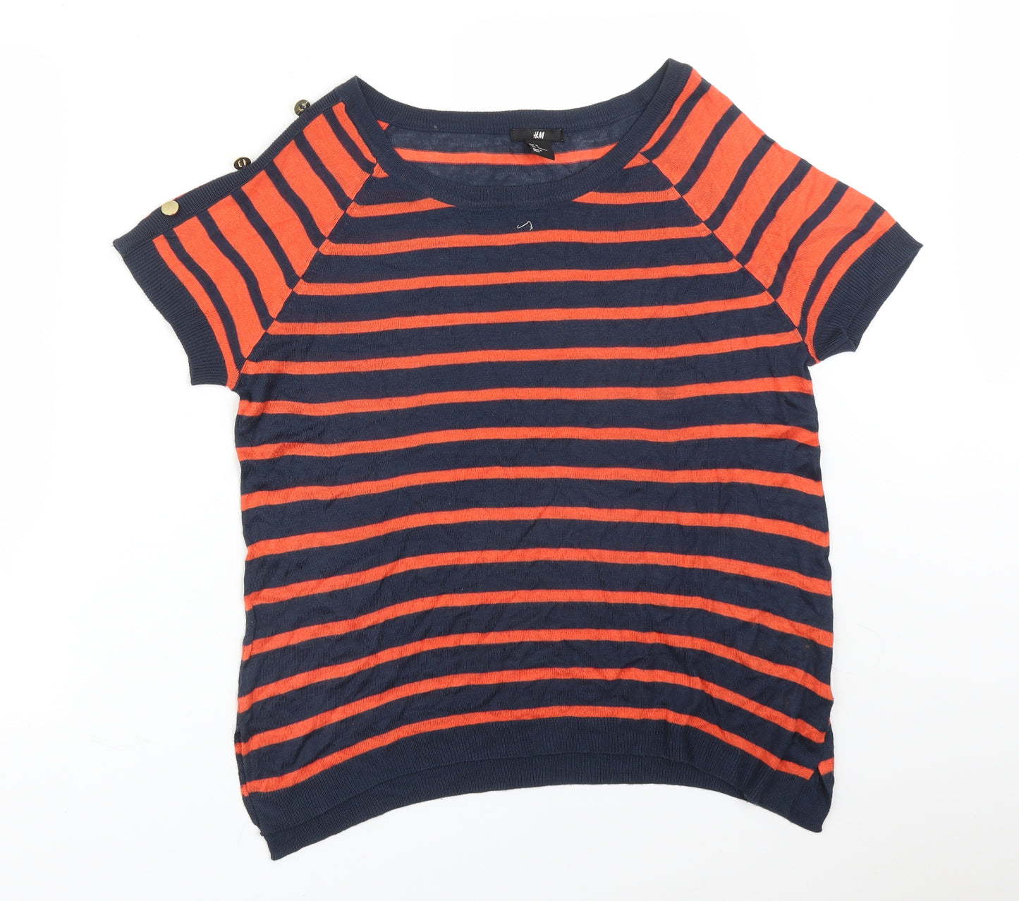 H&M Womens Multicoloured Striped  Basic T-Shirt Size M Round Neck