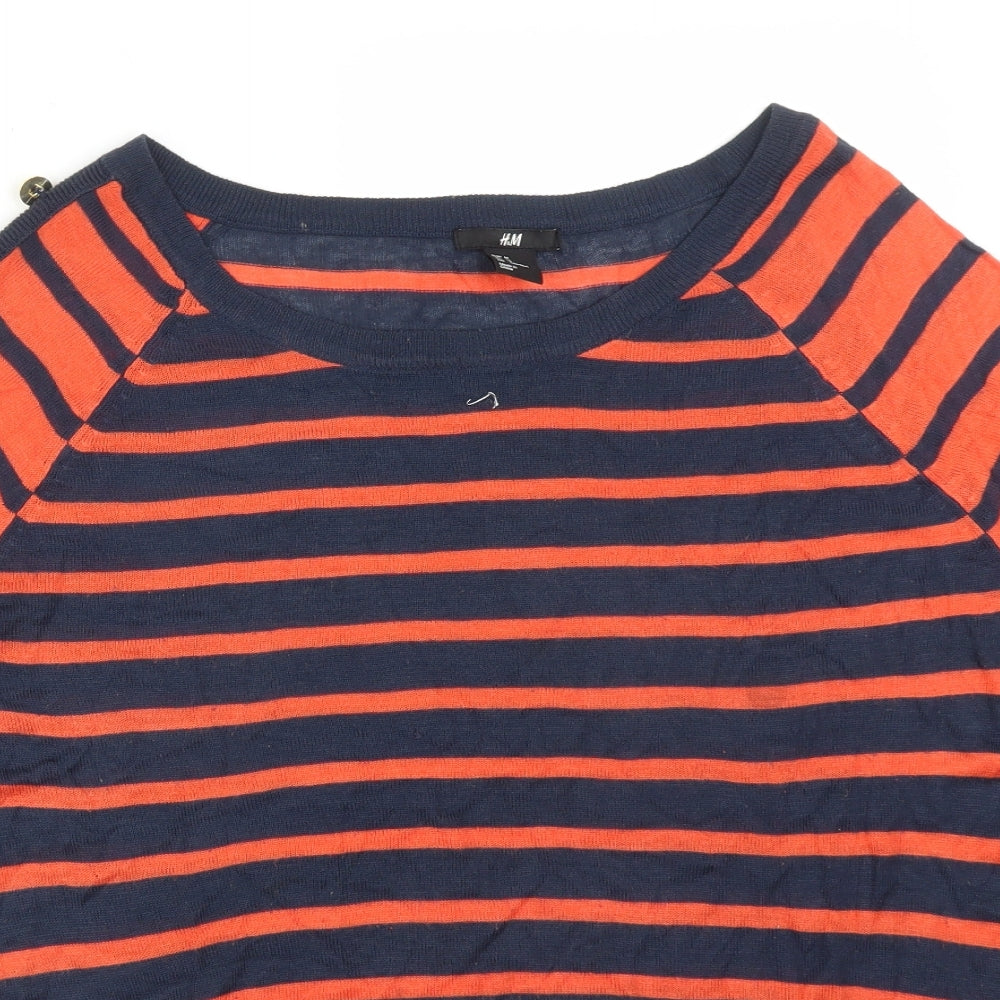 H&M Womens Multicoloured Striped  Basic T-Shirt Size M Round Neck
