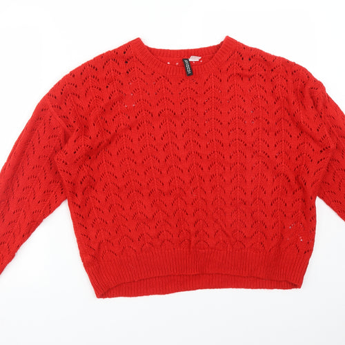 H&M Womens Red Geometric Acrylic Pullover Sweatshirt Size M