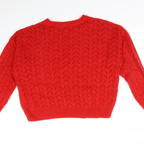 H&M Womens Red Geometric Acrylic Pullover Sweatshirt Size M