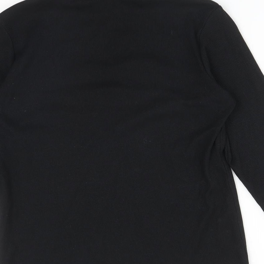 George Womens Black Striped Cotton Basic T-Shirt Size 14 High Neck