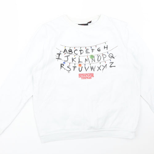 STRANGER THINGS Womens White  Cotton Pullover Sweatshirt Size M   - ABCDEFGHIJKLMNOPQRSTUVWXYZ