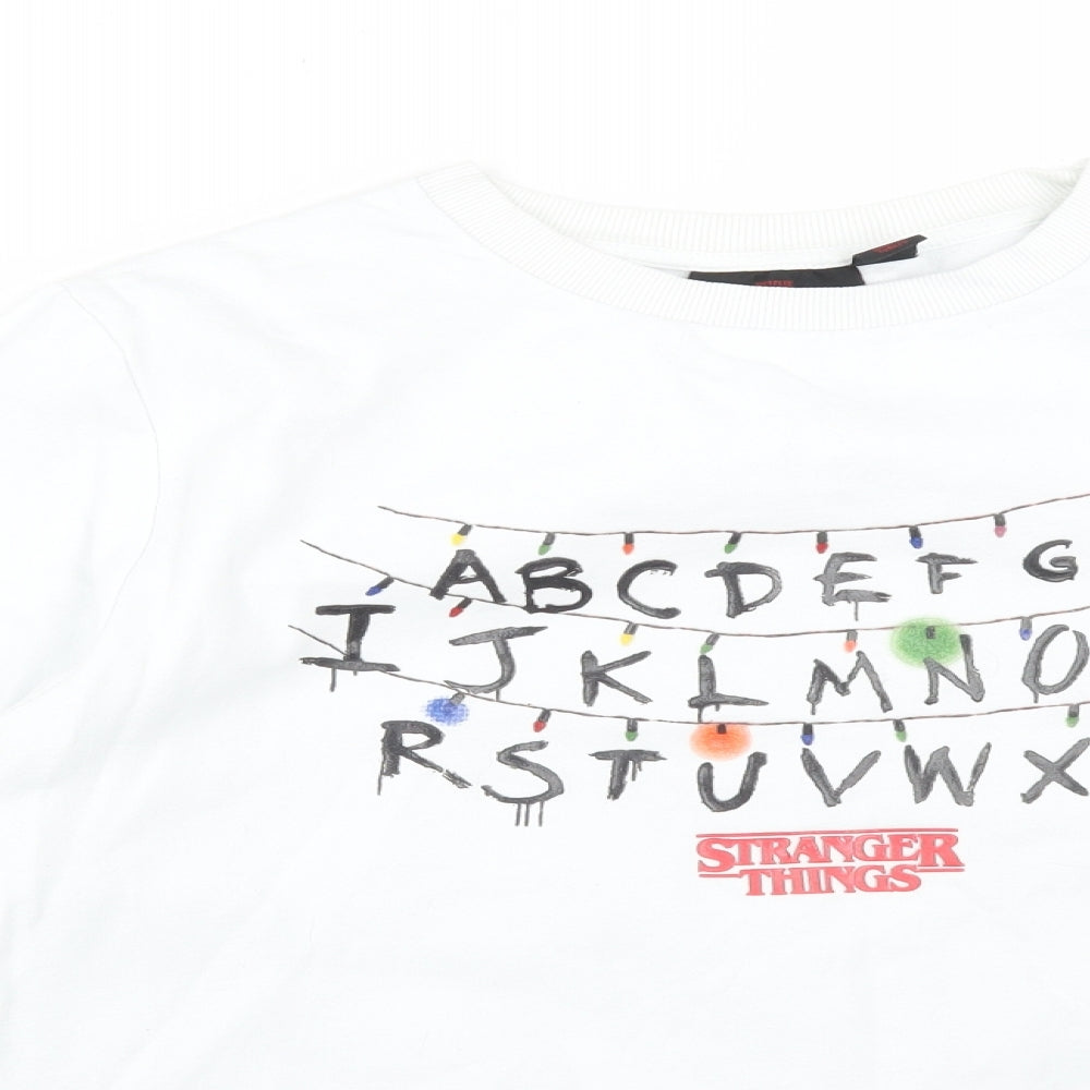 STRANGER THINGS Womens White  Cotton Pullover Sweatshirt Size M   - ABCDEFGHIJKLMNOPQRSTUVWXYZ