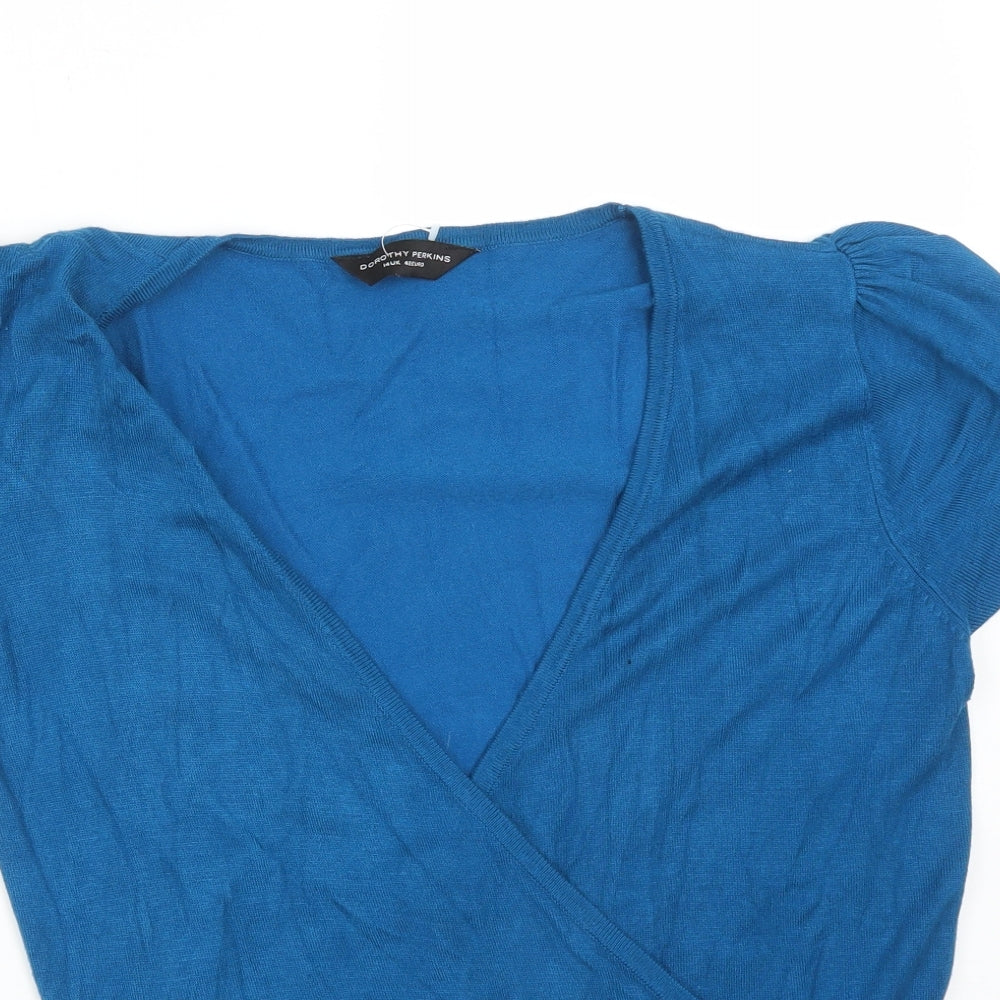 Dorothy Perkins Womens Blue  Viscose Basic T-Shirt Size 14 V-Neck