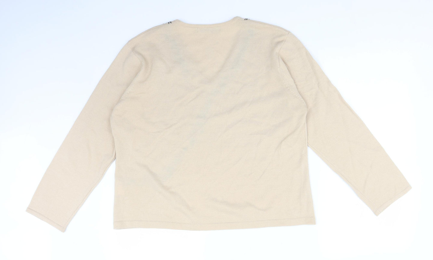 EMERCO Womens Beige Floral Wool Basic T-Shirt Size 18 V-Neck