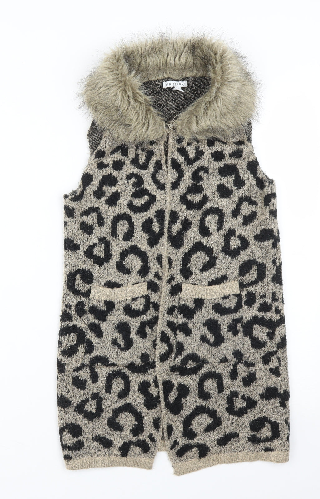 Primark Girls Multicoloured Round Neck Animal Print Acrylic Cardigan Jumper Size 8-9 Years