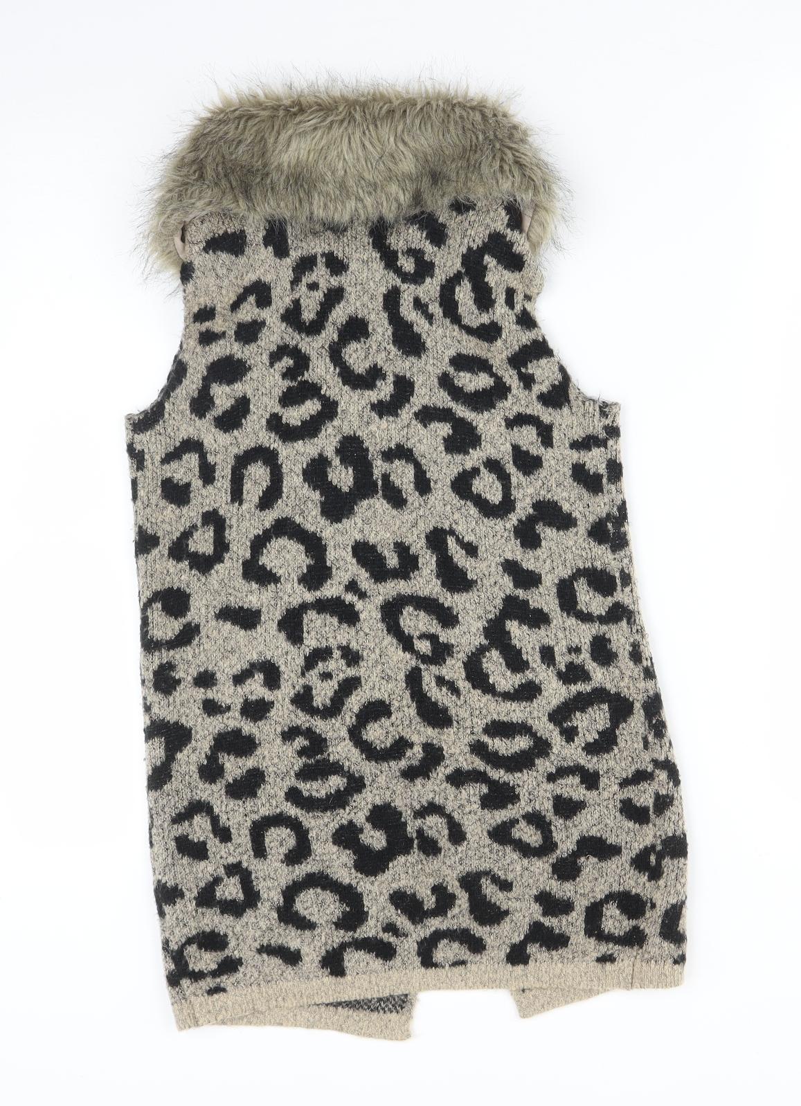Primark Girls Multicoloured Round Neck Animal Print Acrylic Cardigan Jumper Size 8-9 Years