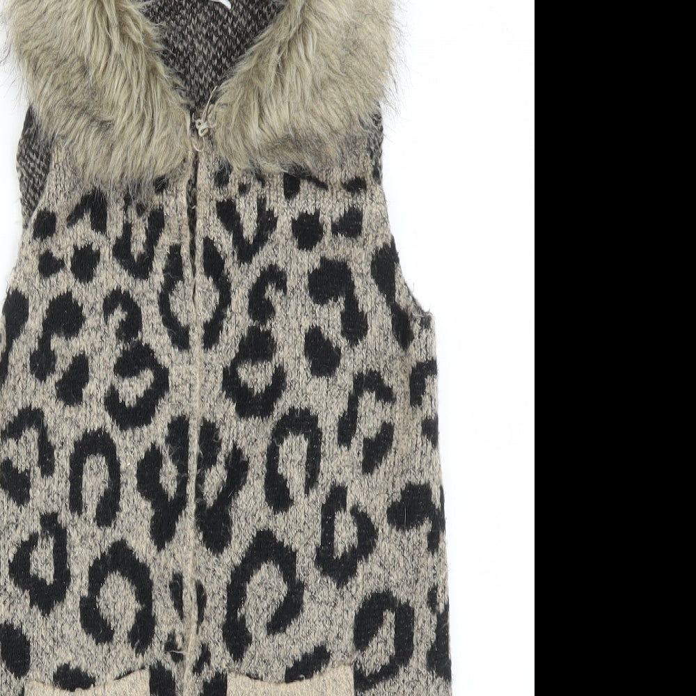 Primark Girls Multicoloured Round Neck Animal Print Acrylic Cardigan Jumper Size 8-9 Years