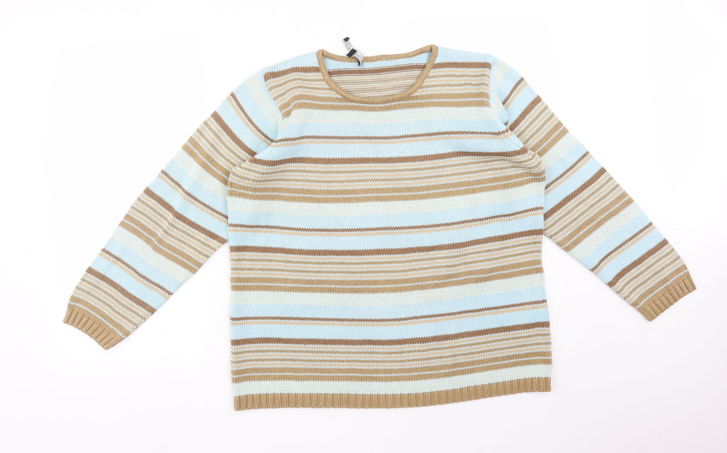 Bianca Womens Multicoloured Striped Cotton Basic T-Shirt Size 16 Round Neck