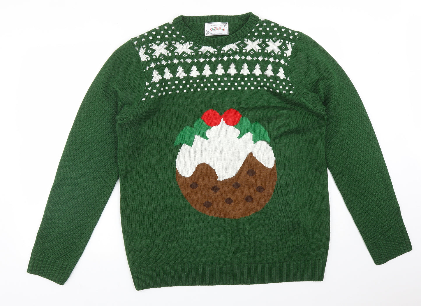 HAVE A JOLLY CHRISTMAS Mens Green Fair Isle Acrylic Pullover Sweatshirt Size XL   - CHRISTMAS PUDDING