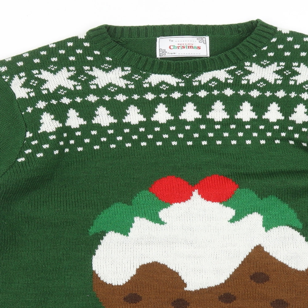 HAVE A JOLLY CHRISTMAS Mens Green Fair Isle Acrylic Pullover Sweatshirt Size XL   - CHRISTMAS PUDDING
